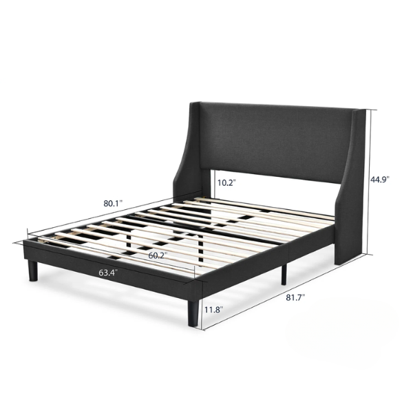 Modern Queen Size Upholstered Platform Bed with Deluxe Wingback and Linen Blend Fabric