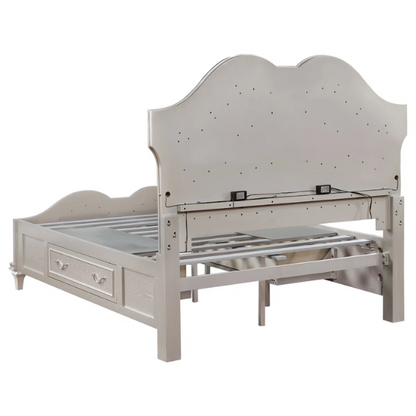5-Piece Queen Bedroom Set with Silver Oak Finish, LED Lighting, Crystal Accents, and Built-In Storage – Includes Bed, Nightstand, Dresser, Mirror, and Chest