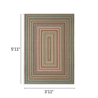 Coastal-Inspired Geometric Rug – Fade & Stain-Resistant, Green & Orange Pattern, Ideal for Indoor/Outdoor Use
