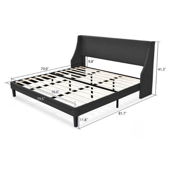 Luxurious King Size Upholstered Platform Bed with Deluxe Wingback Headboard – Soft Velvet and Linen Blend Upholstery, Sturdy Solid Wood Frame, and Modern Minimalist Design for Ultimate Comfort
