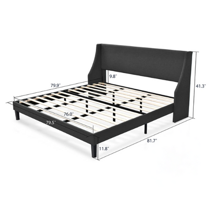 Luxurious King Size Upholstered Platform Bed with Deluxe Wingback Headboard – Soft Velvet and Linen Blend Upholstery, Sturdy Solid Wood Frame, and Modern Minimalist Design for Ultimate Comfort