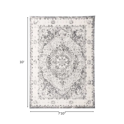Distressed Oriental-Inspired Indoor Rug – Gray, Silver & Ivory Medallion Pattern, Stain-Resistant, Fade-Resistant, Perfect for Traditional & French Country Décor