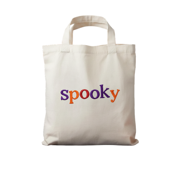 Embroidered Spooky Canvas Tote Bag – Purple & Orange
