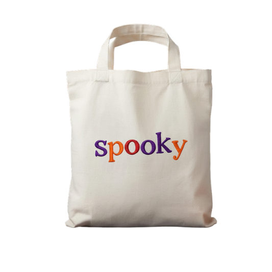 Embroidered Spooky Canvas Tote Bag – Purple & Orange