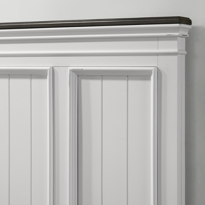 Modern Farmhouse 5-Piece Wood Bedroom Set with Shiplap Detailing, Weathered White Finish, and Black Finished Hardware
