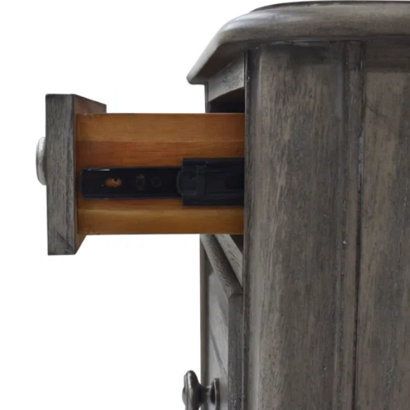 Rustic Driftwood Grey King 5-Piece Bedroom Set – Upholstered Tufted Bed, Nightstand, Dresser with Mirror, and Chest