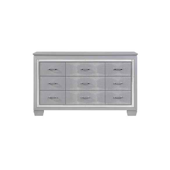 Modern Glam Queen Bedroom Set in Silver with LED Lighting & Crystal Tufted Headboard
