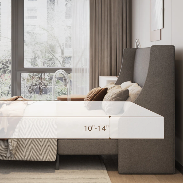 Modern Queen Size Upholstered Platform Bed with Deluxe Wingback and Linen Blend Fabric