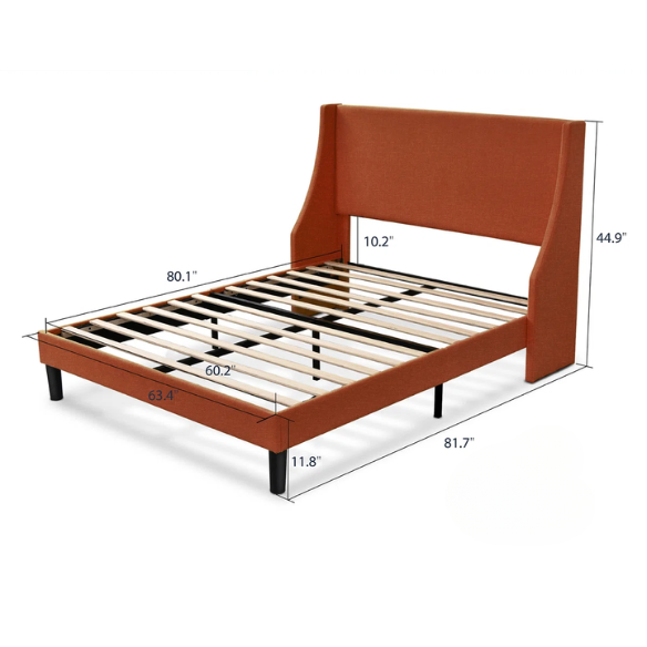 Modern Queen Size Upholstered Platform Bed with Deluxe Wingback and Linen Blend Fabric