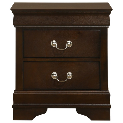 5-Piece Bedroom Set – Traditional Style with Flared Headboard, Dovetail Construction, Silver Bail Handles, and Spacious Storage – Crafted from Select Hardwoods and Veneers in a Warm Cappuccino Finish – Includes Bed, Nightstand, Dresser, Chest, and Mirror