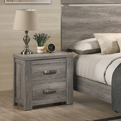 Contemporary Style Weathered Gray Wood 4-Piece Bedroom Set with Panel Bed, Dresser, Mirror, and Nightstand