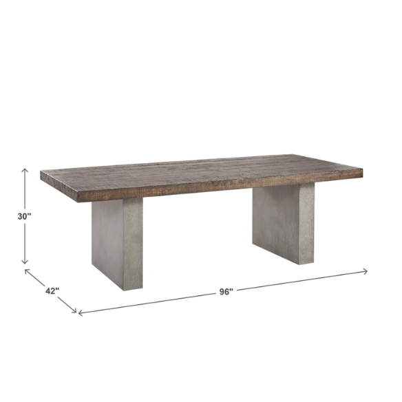 Reclaimed Wood and Concrete Dining Table – Chic, Artisan Crafted Brown Dining Table with Concrete and Hand-Finished Reclaimed Wood Base, Perfect for Modern Dining Spaces