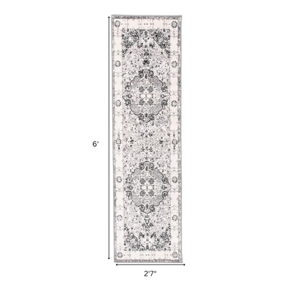 Distressed Oriental-Inspired Indoor Rug – Gray, Silver & Ivory Medallion Pattern, Stain-Resistant, Fade-Resistant, Perfect for Traditional & French Country Décor