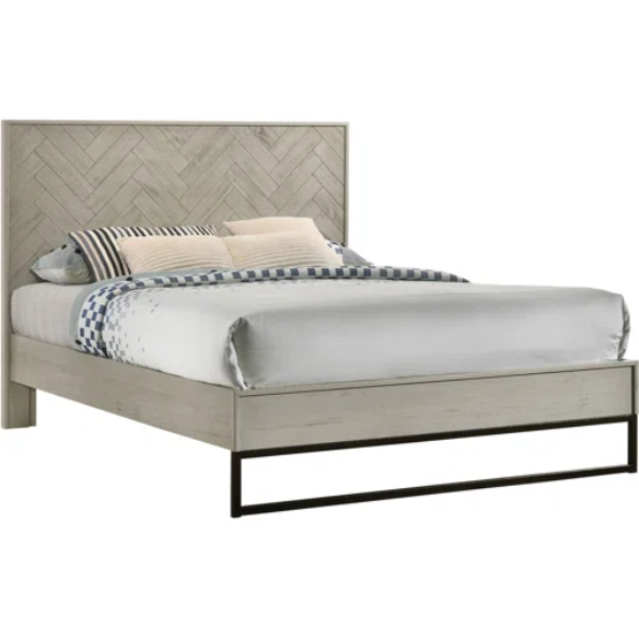 Industrial Mid-Century Modern Platform Bedroom Set with Herringbone Design Headboard – Stylish and Versatile