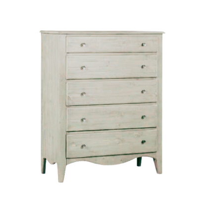 Rustic Charm Meets Chic Elegance: Solid Wood Platform King Size Bedroom Set with Scalloped Edges, Weathered White Wash Finish, Unique Grain Patterns, Angled Feet, and Oil-Rubbed Bronze Drawer Pulls