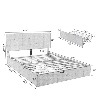 Queen Size Upholstered Platform Storage Bed with Tufted Button Accent Design
