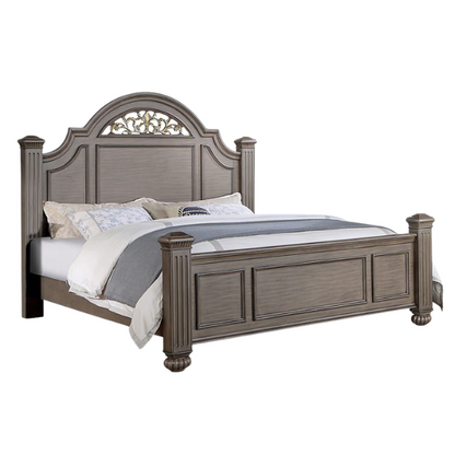Traditional Wood 3-Piece Poster Bedroom Set with USB Chargers – Elegant Beaded Trim, Reeded Posts, and Felt-Lined Drawers