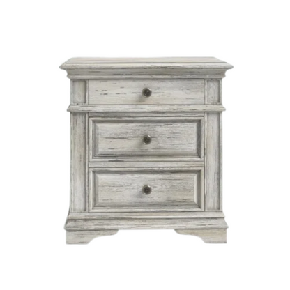 Rustic White King 5-Piece Bedroom Set – Upholstered Tufted Bed, Nightstand, Dresser with Mirror, and Chest
