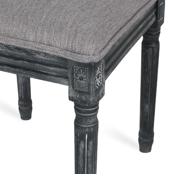 French Country Wood and Cane Upholstered Dining Chairs – Weathered Rubberwood Frame with Fluted Legs & Rectangular Cane Backrest