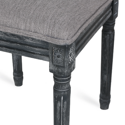 French Country Wood and Cane Upholstered Dining Chairs – Weathered Rubberwood Frame with Fluted Legs & Rectangular Cane Backrest