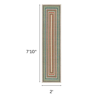 Coastal-Inspired Geometric Rug – Fade & Stain-Resistant, Green & Orange Pattern, Ideal for Indoor/Outdoor Use
