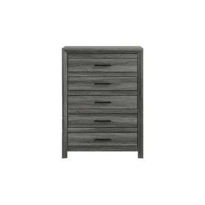 Stylish Dark Grey Wooden 5-Piece Twin Bedroom Set: Luxurious Rustic Solid Wood Design