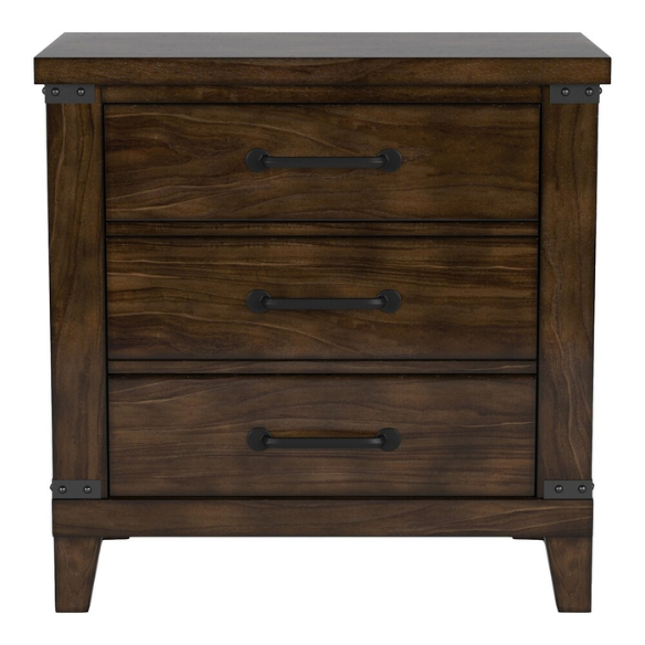 Rustic Dark Walnut 2-Piece Queen Bed and Nightstand Set – Country-Inspired Charm with X-Detail Panel Design and Metal Accents