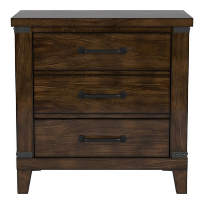 Rustic Dark Walnut 2-Piece Queen Bed and Nightstand Set – Country-Inspired Charm with X-Detail Panel Design and Metal Accents