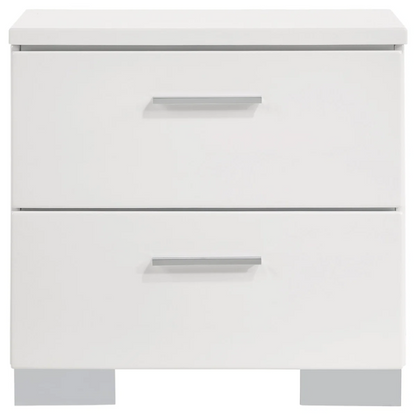 Modern 4-Piece Queen Bedroom Set in White High Gloss with LED Lighting, Touch-Activated Headboard, and Sleek Chrome Accents