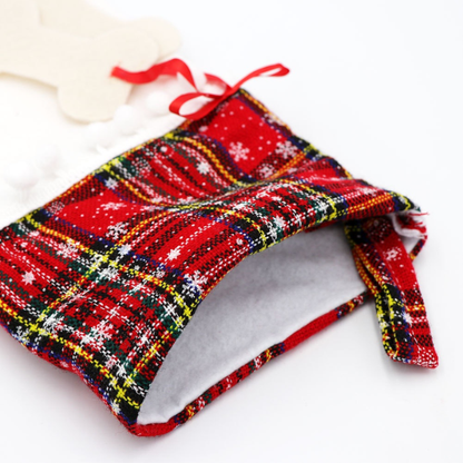 Red Plaid Paw Christmas Stocking – Festive Holiday Decor & Gift Holder for Pets
