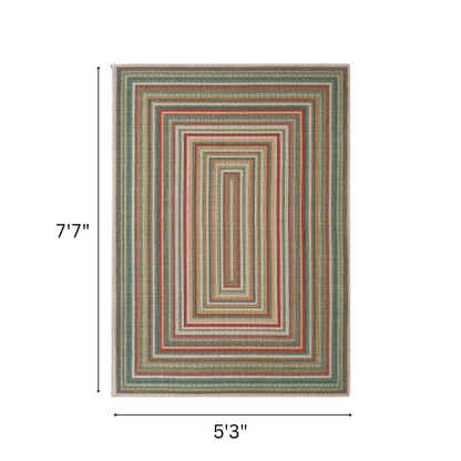Coastal-Inspired Geometric Rug – Fade & Stain-Resistant, Green & Orange Pattern, Ideal for Indoor/Outdoor Use