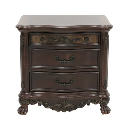 4-Piece Configurable Bedroom Set with Solid Cherry Wood Construction, Antique Walnut Veneer, Crown Molding, Carved Claw Feet, and Ample Storage - Includes Bed, Dresser, Nightstand, and Matching Mirror