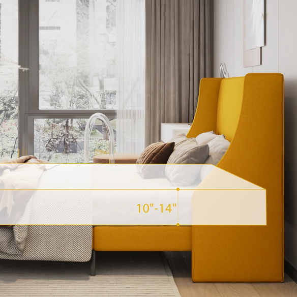 Modern Queen Size Upholstered Platform Bed with Deluxe Wingback and Linen Blend Fabric