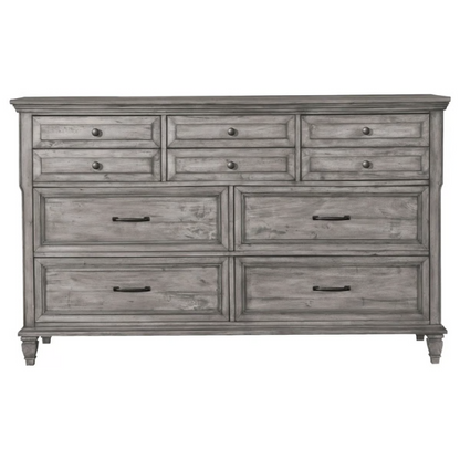 Exquisite Old-World Charm with Glamorous Flair – 5-Piece King Bedroom Set in Grey with Crown Molding, Felt-Lined Drawers, and Built-In Outlets