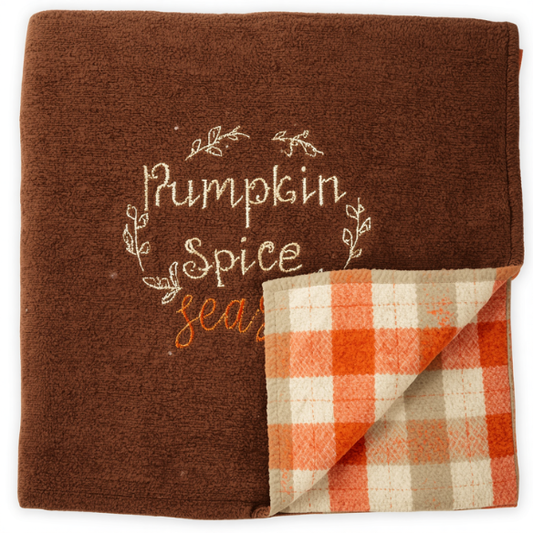 Embroidered Pumpkin Spice Reversible Plaid Throw Blanket