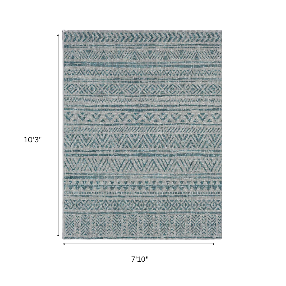 Striped Geometric Area Rug – Aqua & Taupe, Durable Polypropylene, Low-Pile Design for High-Traffic Indoor/Outdoor Spaces