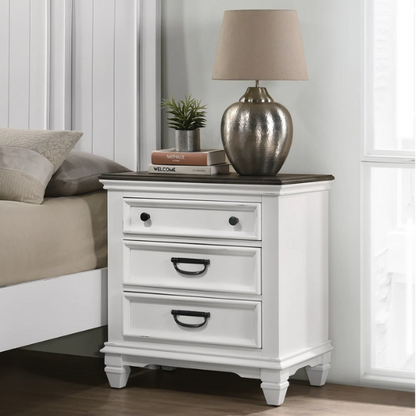 Modern Farmhouse 5-Piece Wood Bedroom Set with Shiplap Detailing, Weathered White Finish, and Black Finished Hardware