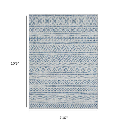 Striped Geometric Area Rug – Blue & Taupe, Durable Polypropylene, Low-Pile Design for High-Traffic Indoor/Outdoor Spaces