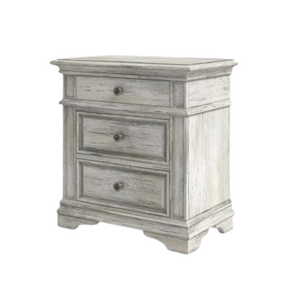Rustic White King 5-Piece Bedroom Set – Upholstered Tufted Bed, Nightstand, Dresser with Mirror, and Chest