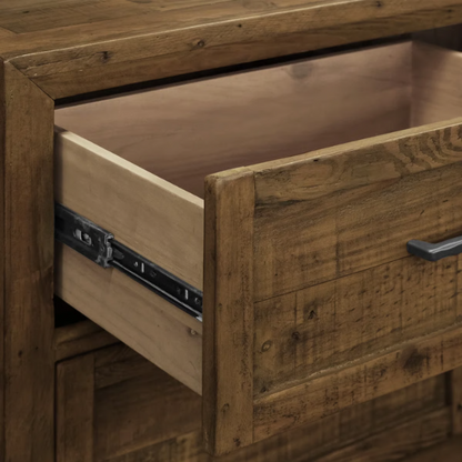 Rugged and Weathered 5-Piece King Bedroom Set – Solid Pine Wood Frame with Dark Brown Finish, Ball-Bearing Glide Drawers, Weathered Steel Hardware, and Ample Storage