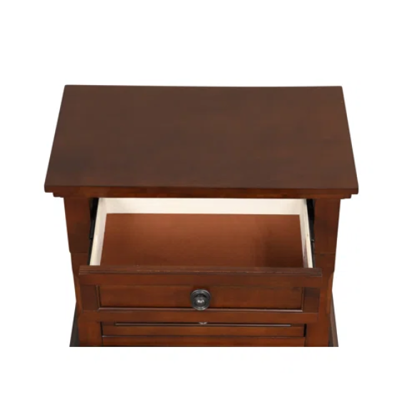 Cherry Brown King Size Platform Bedroom Set with Real Wood Veneers, Full Extension Footboard Storage Drawers, and Matching Large-Scale Dressers, Nightstands, and Mirror