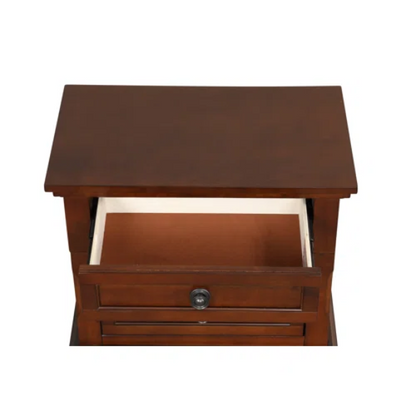 Cherry Brown King Size Platform Bedroom Set with Real Wood Veneers, Full Extension Footboard Storage Drawers, and Matching Large-Scale Dressers, Nightstands, and Mirror