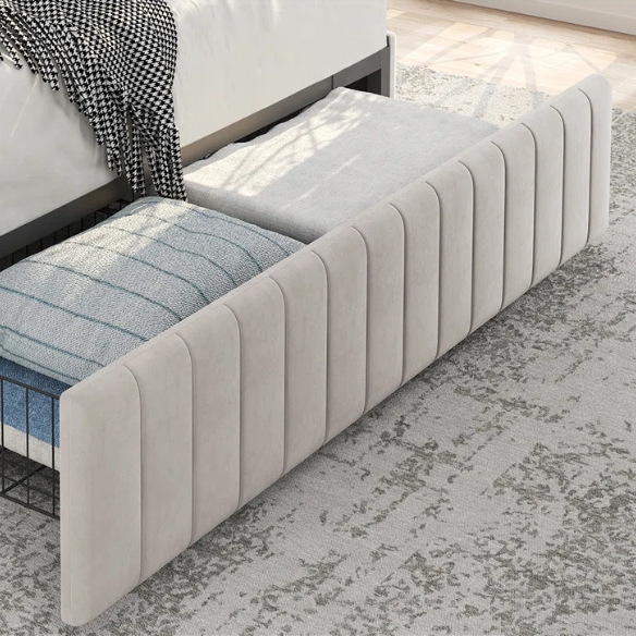 King Size Upholstered Platform Storage Bed with Velvet Fabric, Channel-Tufted Accents, and Built-In Drawers for Extra Storage