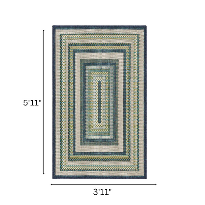 Coastal-Inspired Geometric Rug – Fade & Stain-Resistant,Ivory,Green,Blue Pattern, Ideal for Indoor/Outdoor Use