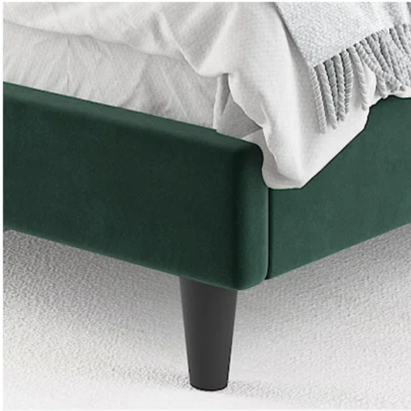 Luxurious Upholstered Platform Bed – Full/Double Size with Velvet Upholstery and Striped Headboard for Elegant Comfort