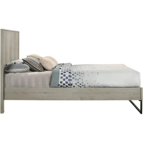 Industrial Mid-Century Modern Platform Bedroom Set with Herringbone Design Headboard – Stylish and Versatile