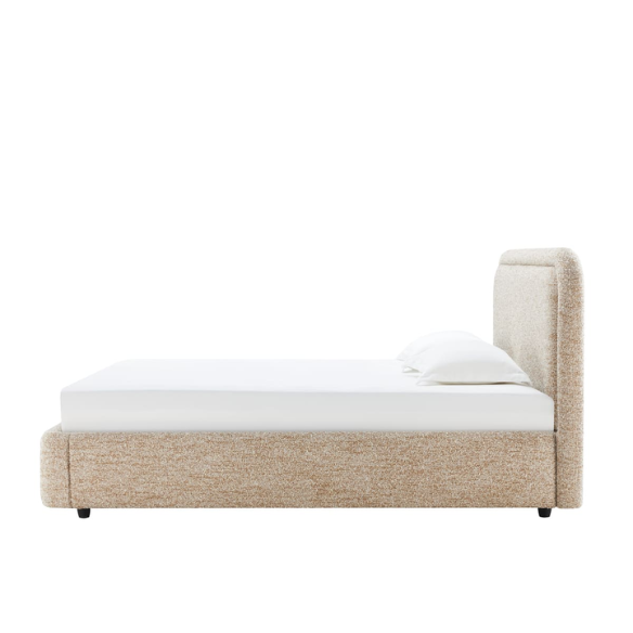 Premium Upholstered Aurora Lift-Up Storage Bed with Elegant Boucle Performance Fabric, Plush Foam-Padded Headboard, and Spacious Under-Bed Storage for a Clutter-Free Bedroom