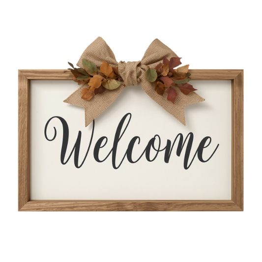 Welcome Wooden Sign with Autumn Accents