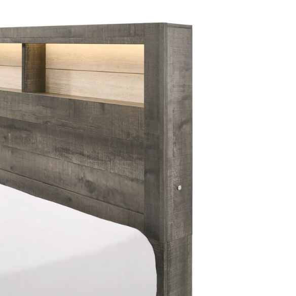 Stylish 6-Piece LED Platform Queen Bedroom Set in Cream and Brown – Modern Elegance with Ambient Lighting