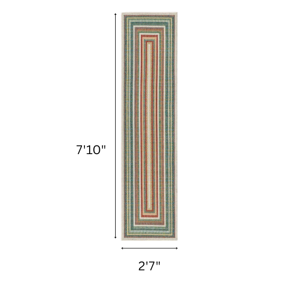 Coastal-Inspired Geometric Rug – Fade & Stain-Resistant, Green & Orange Pattern, Ideal for Indoor/Outdoor Use